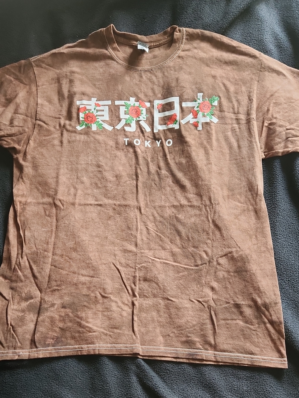 Tokyo Floral Graphic Tee - Brown with Roses